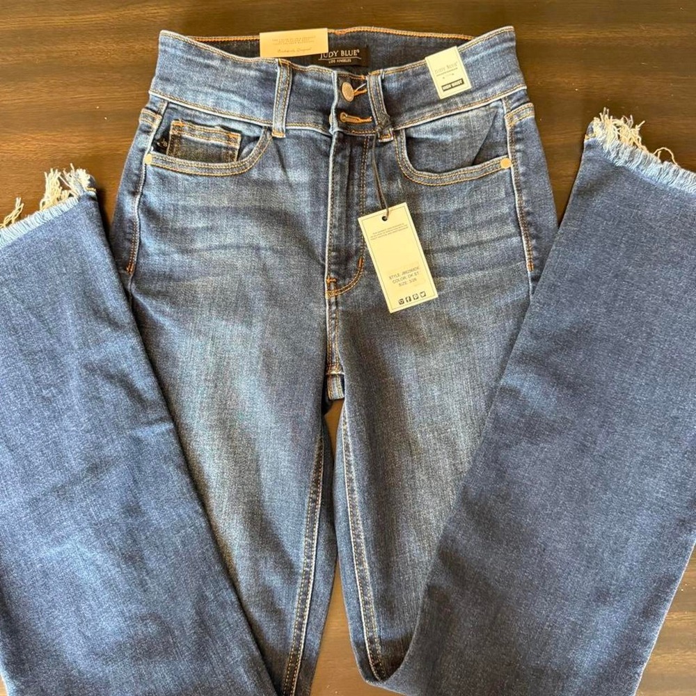 nwt judy blue high waist raw fringe hem bootcut jeans size 3/26